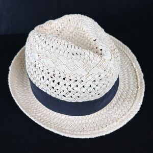 J Crew Straw Fedora wBlack Grossgain Ribbon XL Around Head 23 inch Unisex